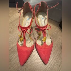 Boden Coral and Yellow Heels